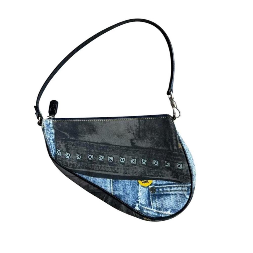 Christian Dior Saddle Pouch Denim Print Blue Black Y2K